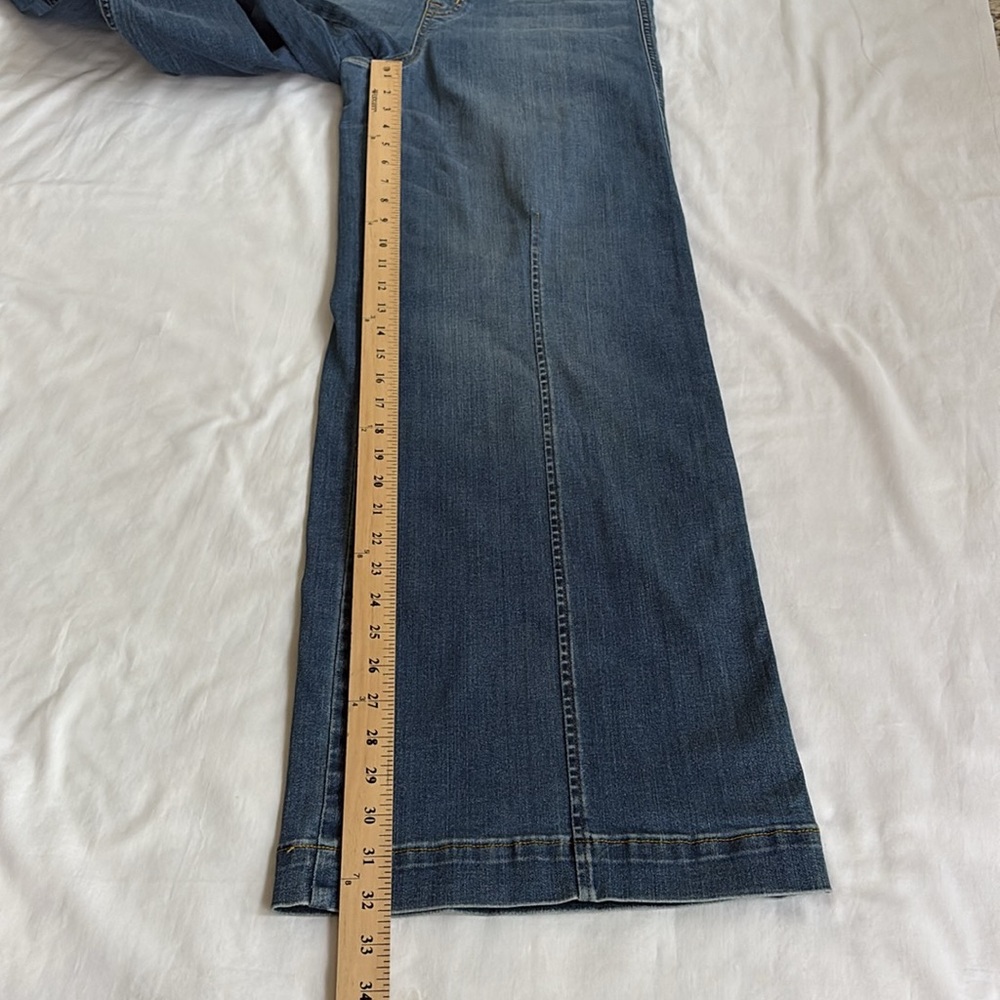 New Vintage Spanx Indigo Denim Blue Jeans Wide Leg Seamed Front Boho Women’s L - Picture 10 of 11